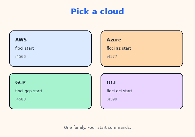 Pick a cloud. Start that emulator. Talk to that port.