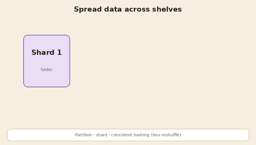 Data split across nodes, with less reshuffle when a node is added